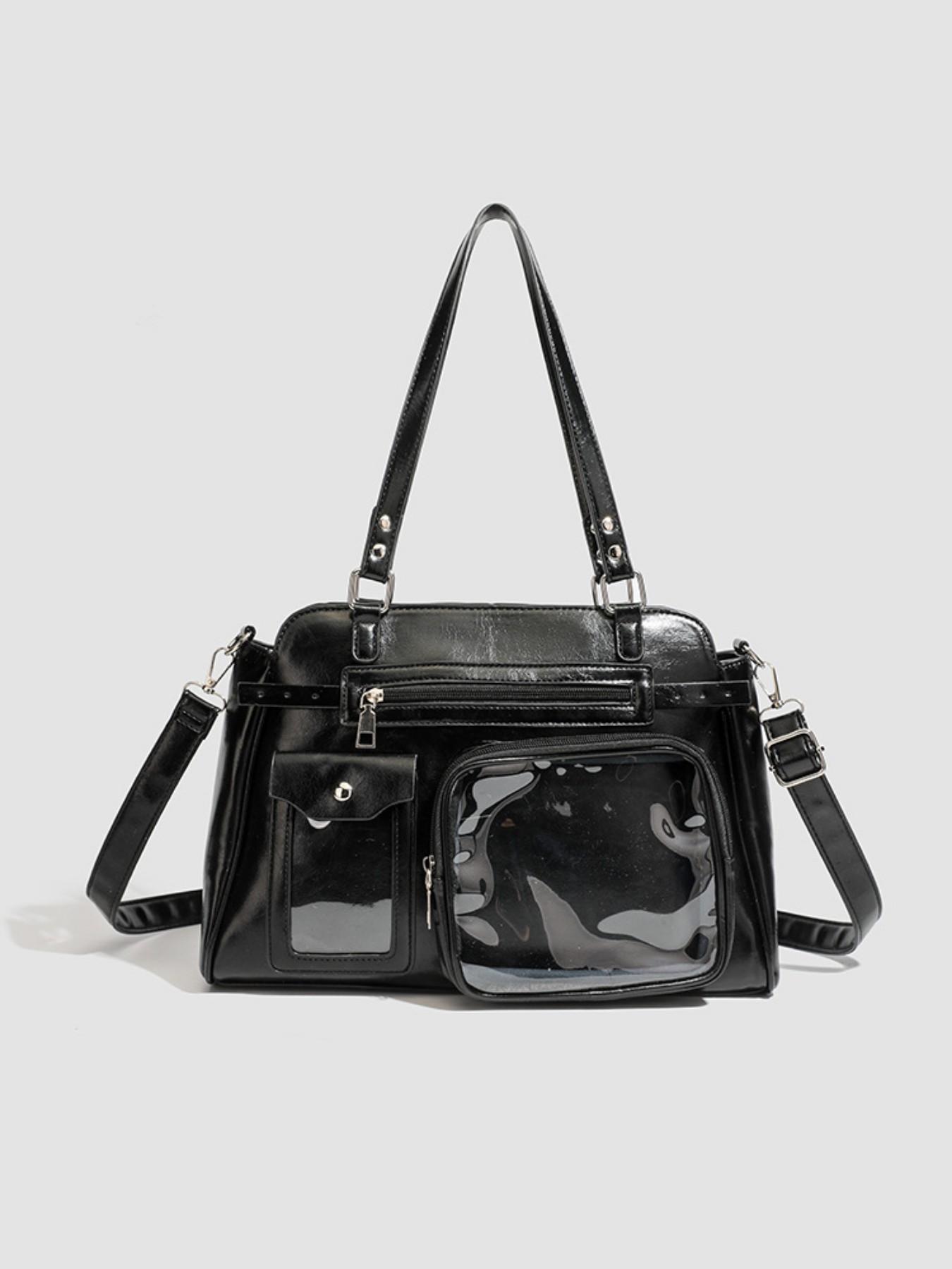 Japanese Minimalist Jk Transparent Badge Crossbody Bag, Casual PU Leather Shoulder Bag for Daily Use, Commute, Parties, Anime Events, Gift