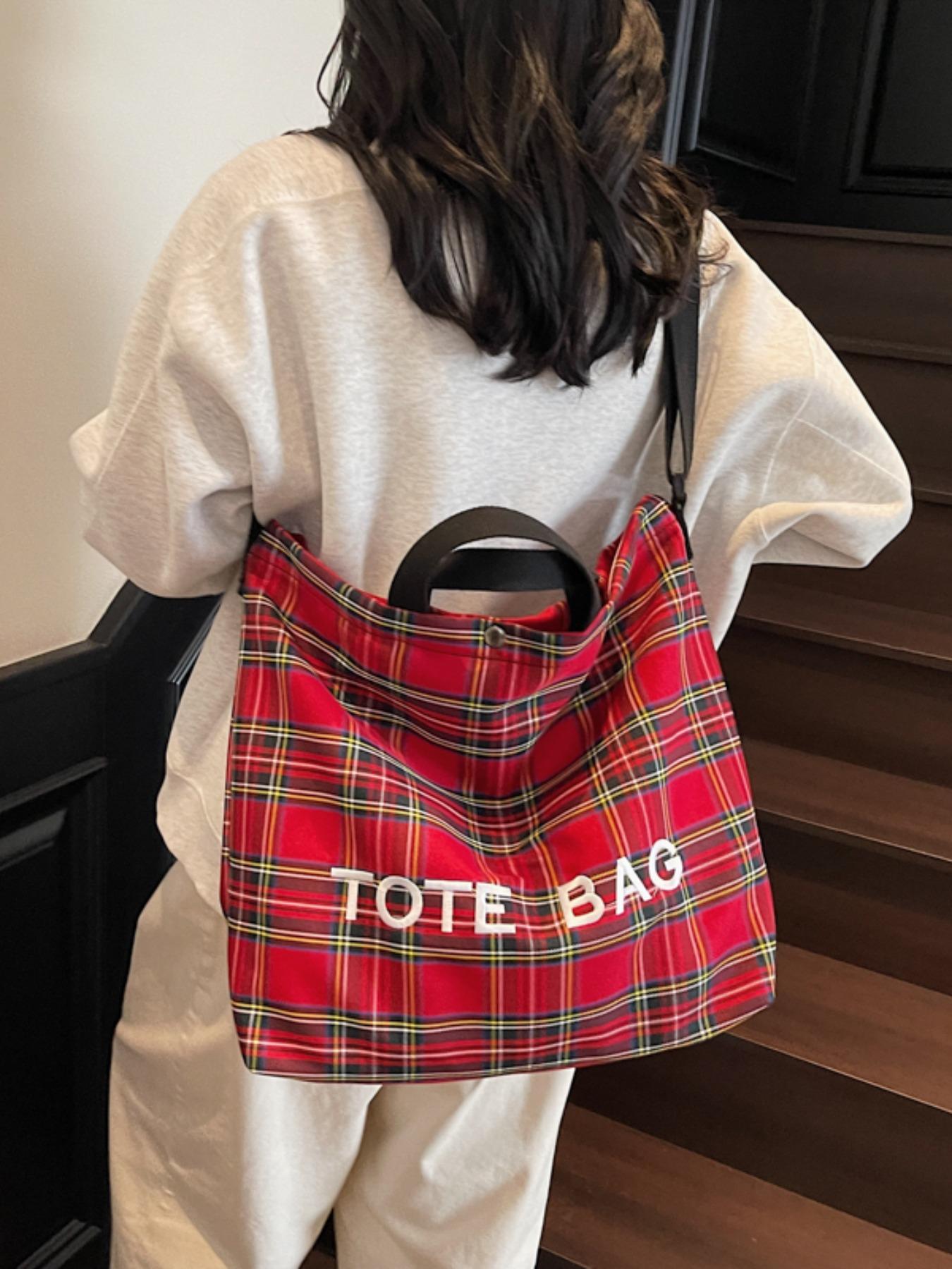 Trendy Plaid Pattern Tote Bag, Large Capacity Shoulder Bag for Women & Men, Versatile High-quality Daily Commuting & Shopping Bag