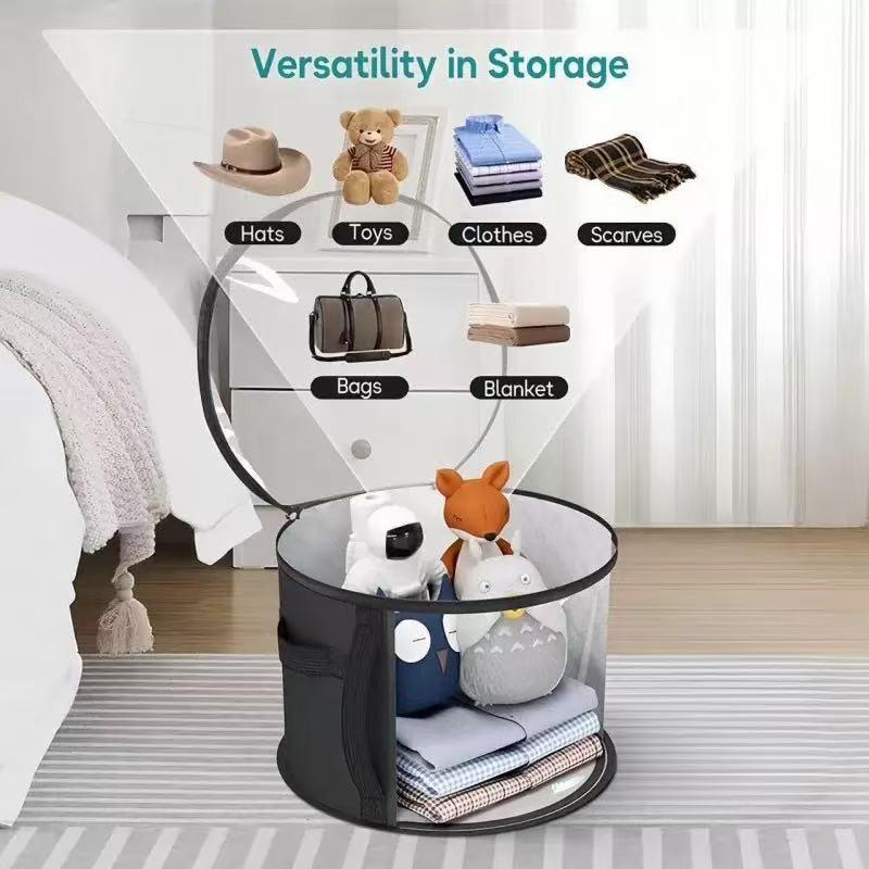 Extra Large Hat Storage Box, Foldable Non-Woven Organizer with Reinforced Handle, Transparent Window, Dual Zipper Design for Hats, Sun Hats, Beach Hats