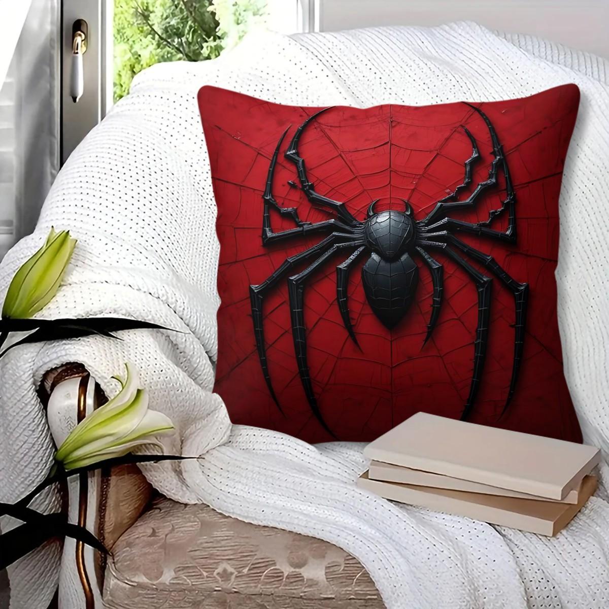 Dark Superhero Themed Throw Pillow with Inner Cushion, 45cm Square, with A 3D Black Spider Web Pattern Throw Pillow,Soft Comfortable Decor for Bedroom & Sofa, Warm and Soothing Soft Furnishings.