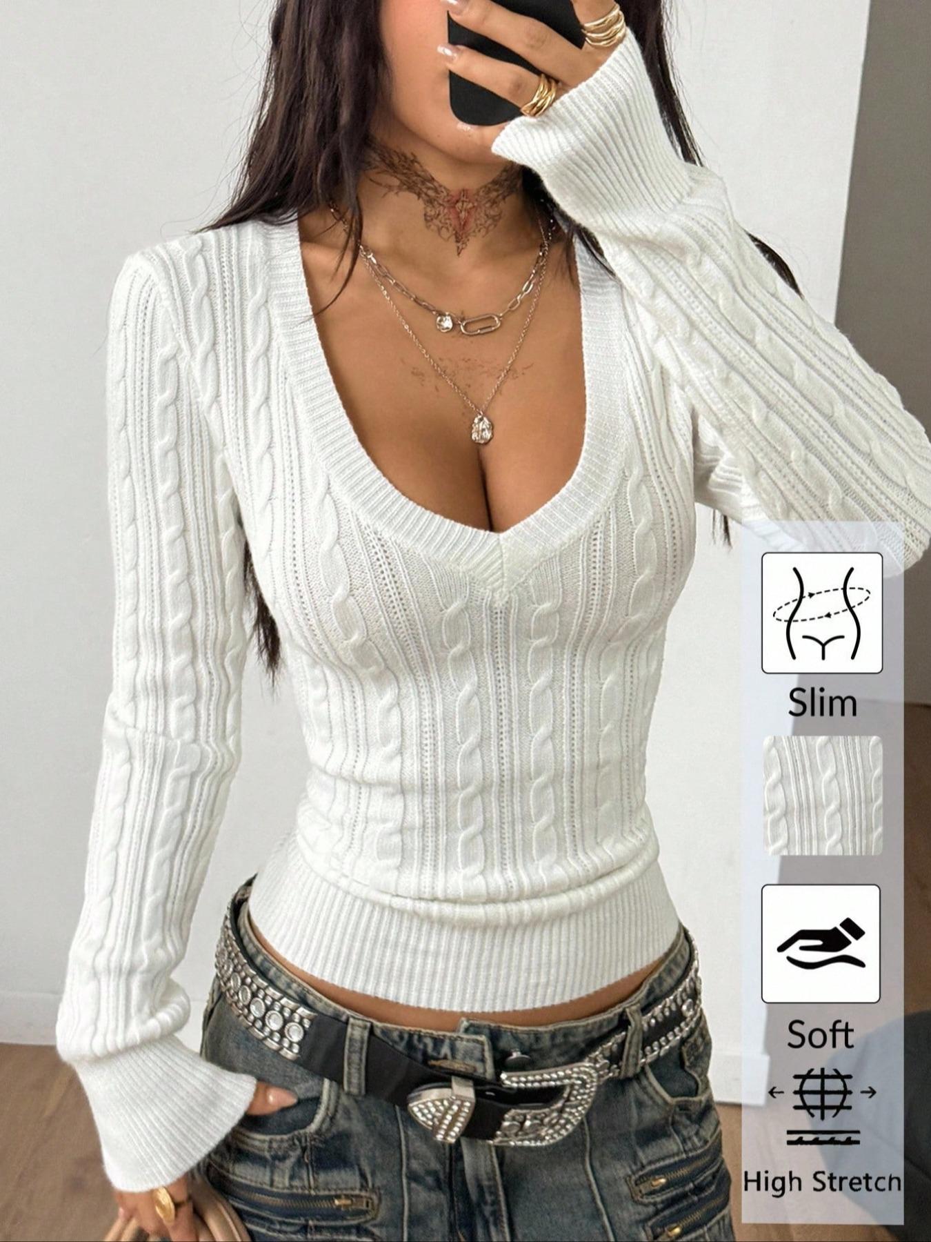 Women's Long Sleeve Knit Sweater, Knitwear, Casual Holiday, Perfect for Travel, Stylish Pullover Top, Ladies' Fashionable Outerwear