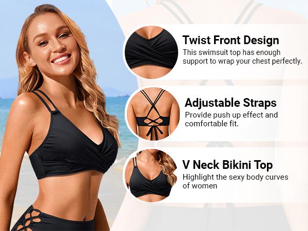 Holipick Women's Twist Front Bikini Top - Push Up Bathing Suit Top Padded Swimsuit Top