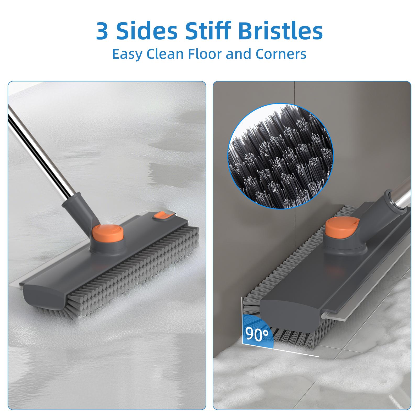 Glumzrk Floor Scrub Brush with Long Handle, cleaning brush,3 in 1 Scrape and Heavy-Duty Stiff Bristle Scrubber Brush for Cleaning Shower Bathroom, Patio, Garage, Kitchen, Wall and Deck