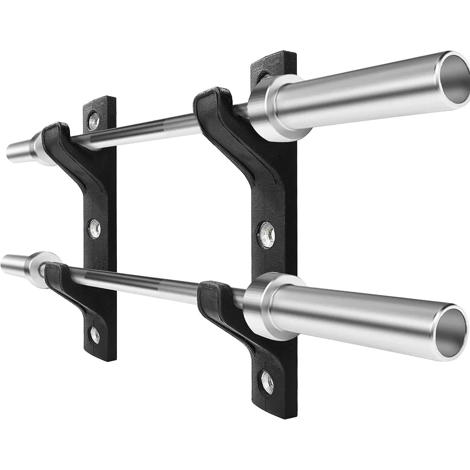 Wall Mounted Heavy Duty Adjustable Barbell Holder - Weight Lifting Bar Support, 1 or 2 Bars Gym Storage Rack