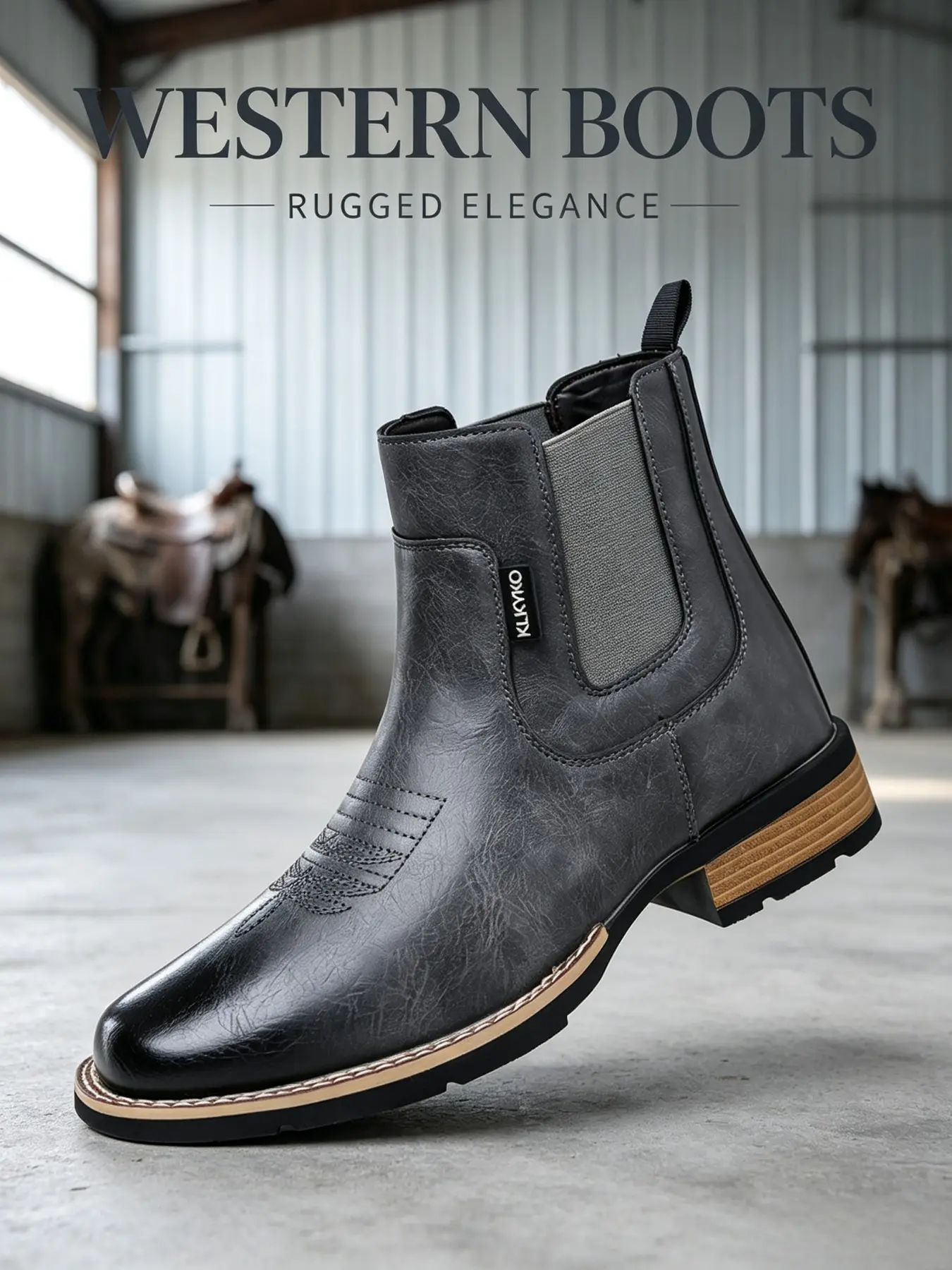 Men's Retro Western Chelsea Boots, Embroidered Square Toe, PU Leather, Rubber Sole, Casual All-Season Footwear, Anti-Slip Heel