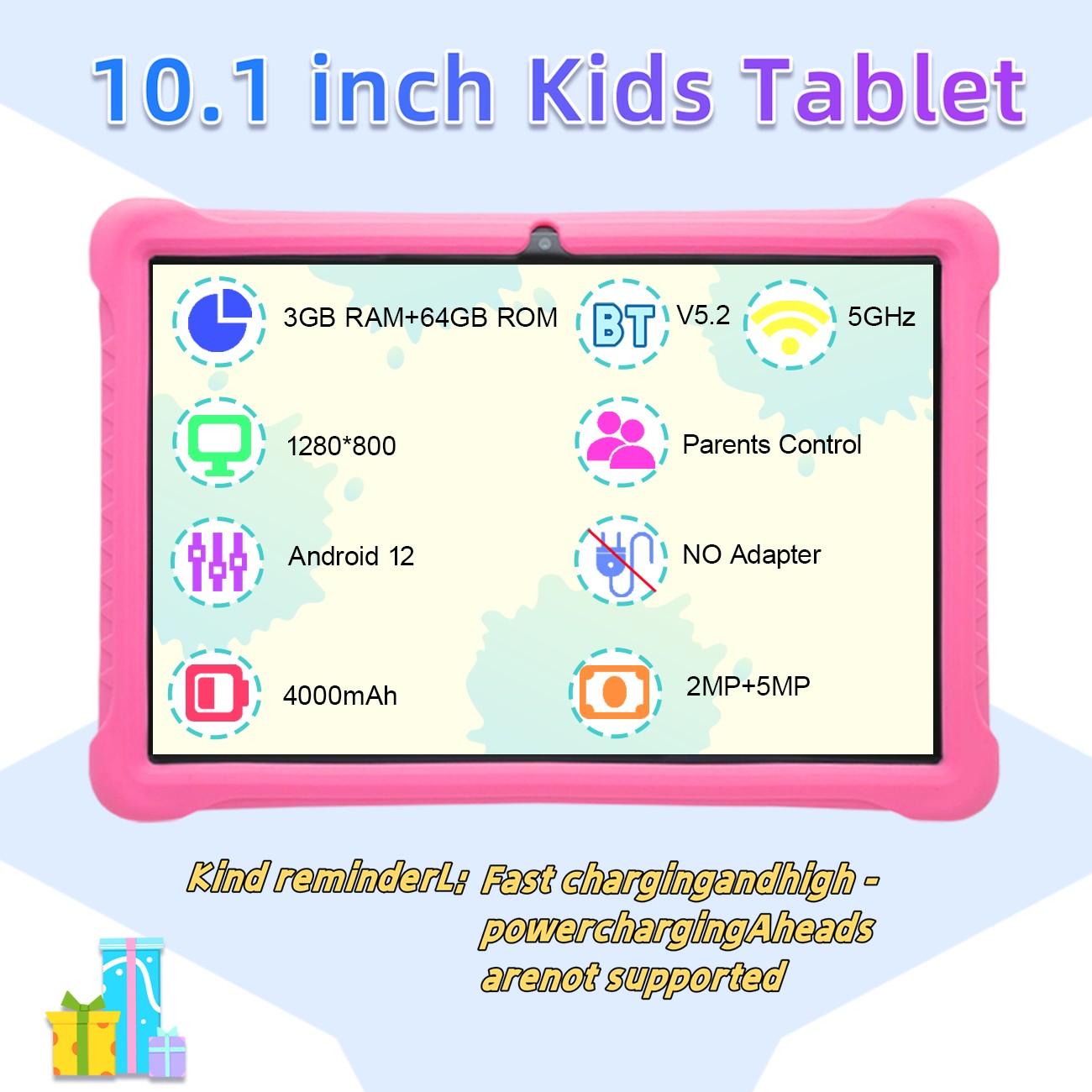[New Gift Product] 10.1-inch Android tablet with anti-drop tablet case. Portable 5G WIFI Bluetooth dual-camera, high-definition IPS screen, with shockproof protective case, supports parental control, children's learning, online classes, games, Gift