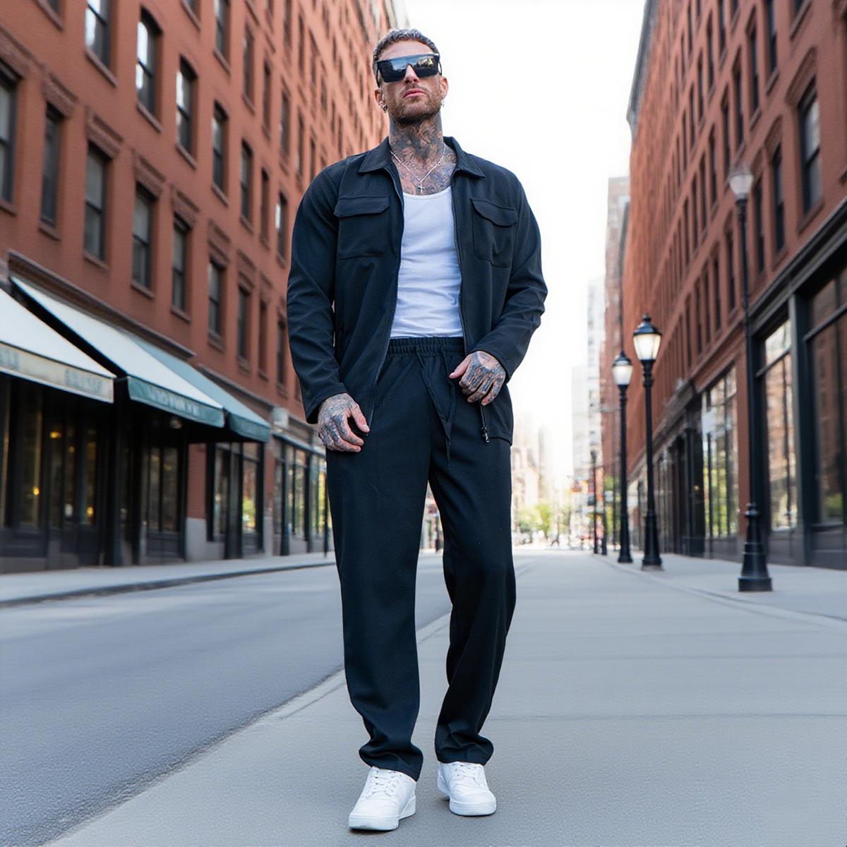 GINGTTO Men's Long Sleeve Sets 2 Piece Casual Stylish Outfits Relaxed Fit Full Zip Tracksuits Jogging Suit Sets