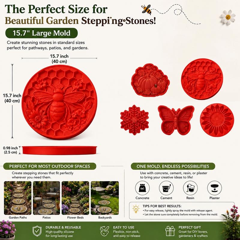 DIY garden decor,Reusable concrete mold,Silicone Stepping Stone Mould｜Outdoor Garden Ornament, DIY Concrete Craft, Re‑usable Mold to Make Unique Garden Pathway Art#GardenSteppingStoneMold #DIYGardenDecor#ReusableConcreteMold