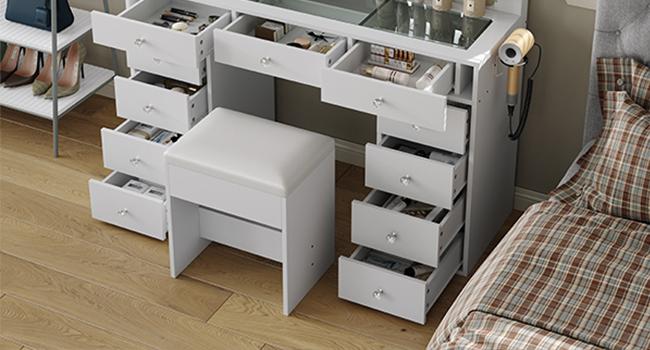 Vanity Desk with Illuminated Mirror & Power Outlet,Vanity with 11 Drawers and 12 LED Lights,Vanity Table with Chair,Set 3 Lighting Modes Brightness Adjustable