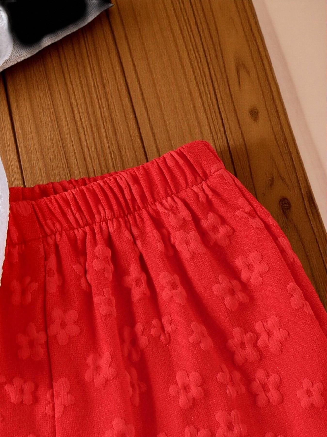 Girls' Textured Fabric Embroidered Summer Two-Piece Set, Cute 3D Pattern Fashion, Essential for Stylish Girls Clothes Kids