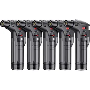 5 Pack Butane Lighter Refillable Windproof Jet Lighters with Safety Lock (Fuel Not Included) Black