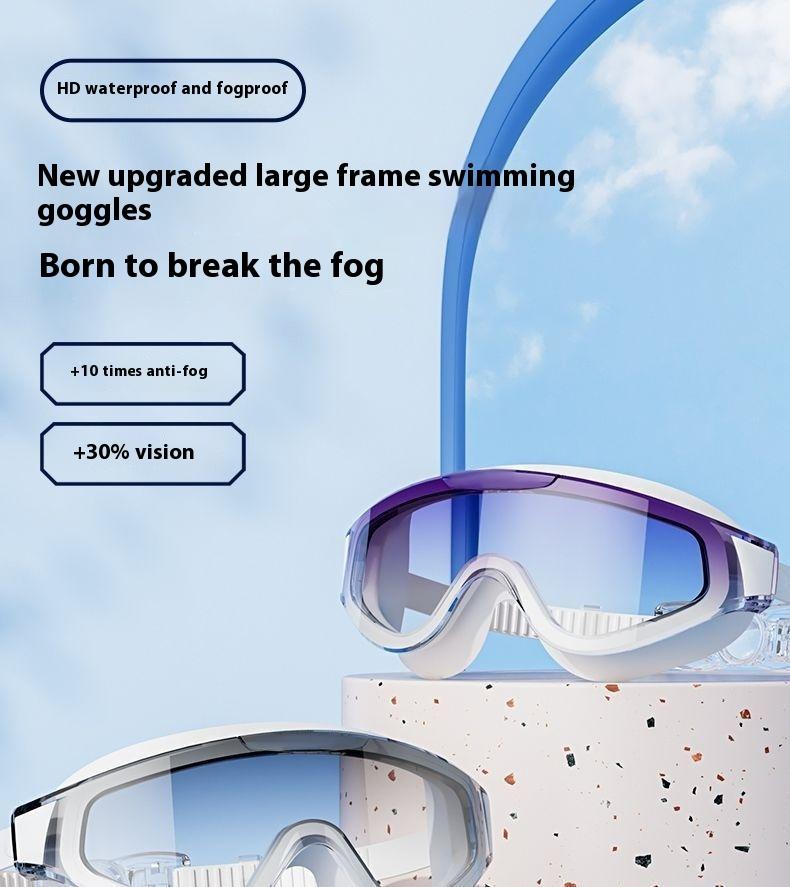 New Gradient Electroplated Swimming Goggles Large Frame HD Waterproof Anti Fog Unisex Adult Swim Glasses Set Comfort Fit UV Protection Wide Vision