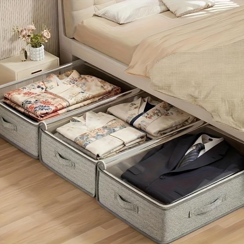 Set of 4 Heavy-Duty Under-Bed Storage Bags - Foldable Opening Design for Closet Organization, Space-Saving, Stackable Bedroom Storage Bags Suitable for Clothes, Bedding, Seasonal Decorations - Universal Standard Size for Beds