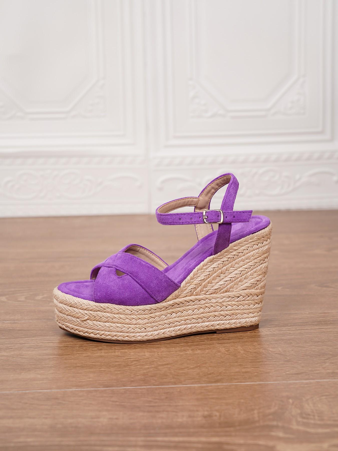 Women's Boho Vacation Fashion Sandals, High Heels, Suede Upper, Rubber Sole, 4.5 Inch Heel, Waterproof Platform, Comfortable Grass Bottom, Sizes 36-43