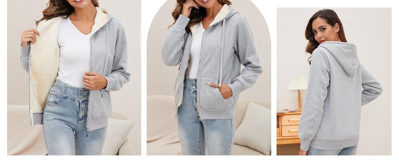 Yimoon Women's Sherpa Lined Hooded Sweatshirt Zip Up Winter Warm Hoodie Comfy Hooded Fleece Jacket Soft Womenswear Drawstring Outdoor