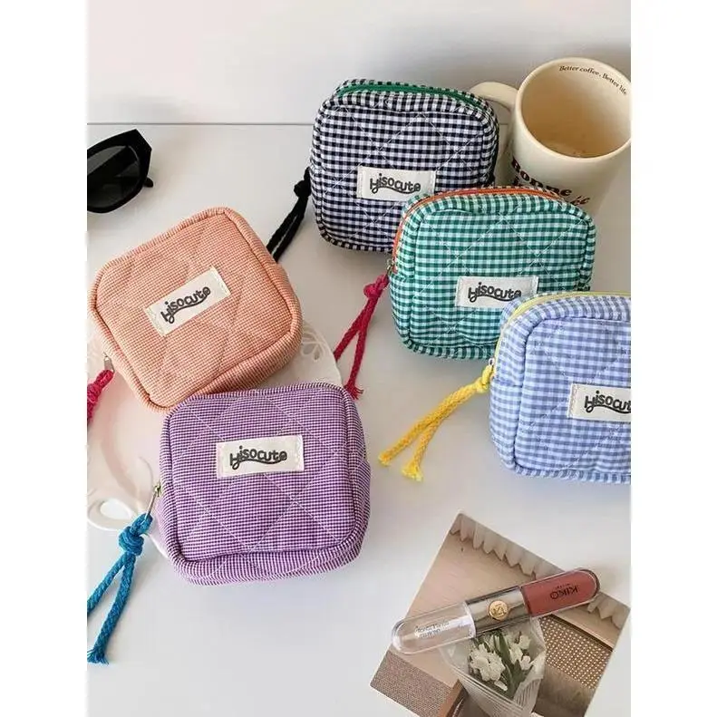 Handheld Plaid Drawstring Makeup Bag - Water-Resistant Polyester Organizer with Multiple Compartments for Brushes, Travel-Friendly Sports & Outdoor Accessory, Makeup Bags