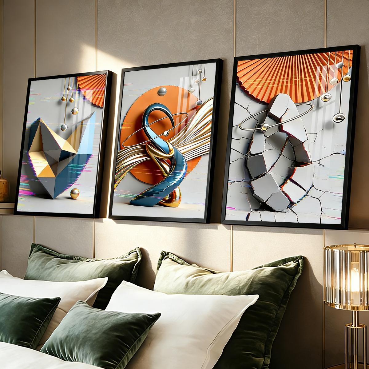 3 Counts Aluminum Alloy Framed Painting, Modern Geometric Abstract Art Pictures, Home Decoration For Living Room, Bedroom, Office, Restaurant, Hallway Wall Decor, Odorless Print Artwork, Luxury Perfect Gift For Friends And Family