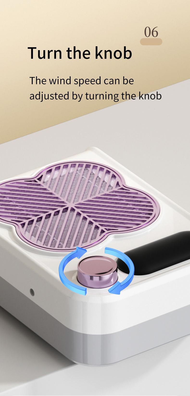 Marwell - Professional nail vacuum cleaner, electric nail dust collector with grinding drill bit, UV lamp, adjustable speed. Suitable for home use and professional nail salons.