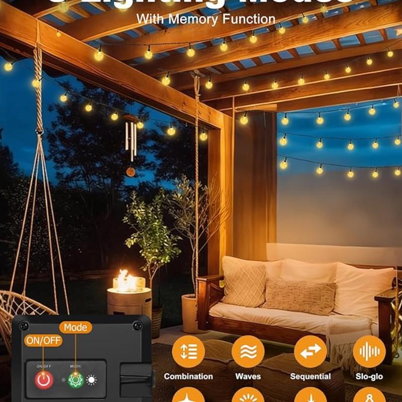 5m 10led Outdoor Solar String Lights, Warm, Adjustable 8 Light Modes, Waterproof, Camping, Decoration, Ambient Lighting