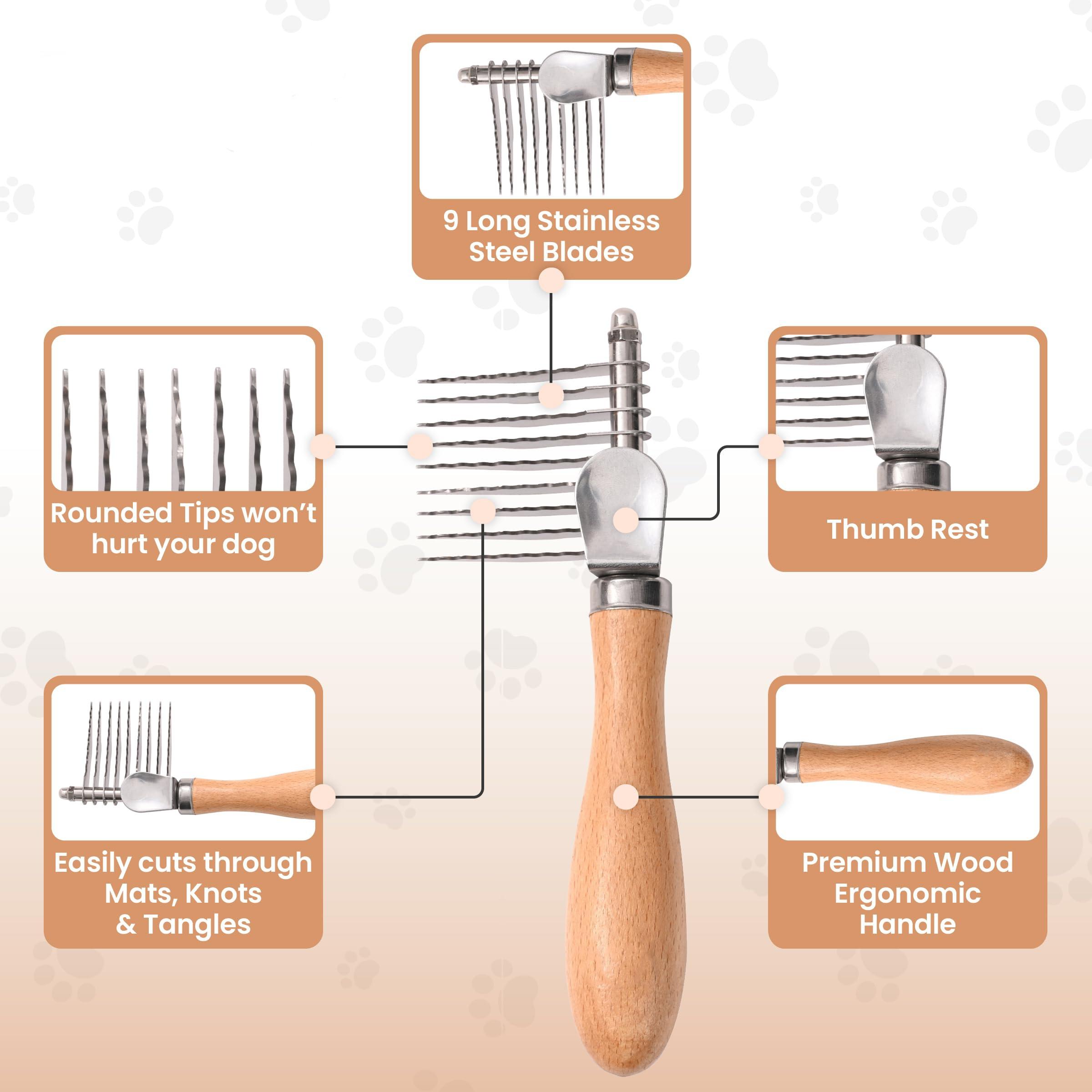 New Upgraded Pet De-Shedding Comb, Dual-Sided Inner Fur Brush, Wooden Handle, Stainless Steel Blades, Suitable for Dogs and Cats
