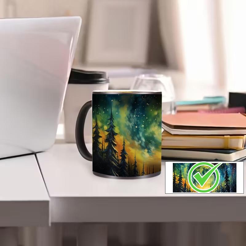 1pc Northern Lights Ceramic Coffee Mug - Color Changing Aurora Borealis Design for Hot and Cold Drinks Ceramic Mugs, Home, Office or Gift Use, Office Drinkware, Stylish Coffee Mugs | Vivid Pattern | Unique Color Changing Function, Best Gift