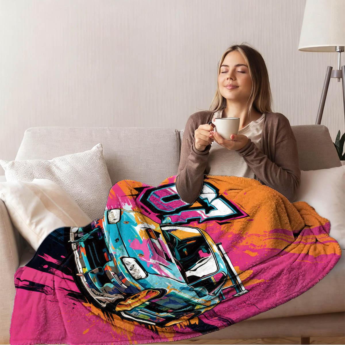 Cool Car and Number 67 Print Blanket, Soft Flannel, Breathable and Warm, Easy to Care, Home Nap Cover, Gift, Bedroom Decor, Pet Blanket