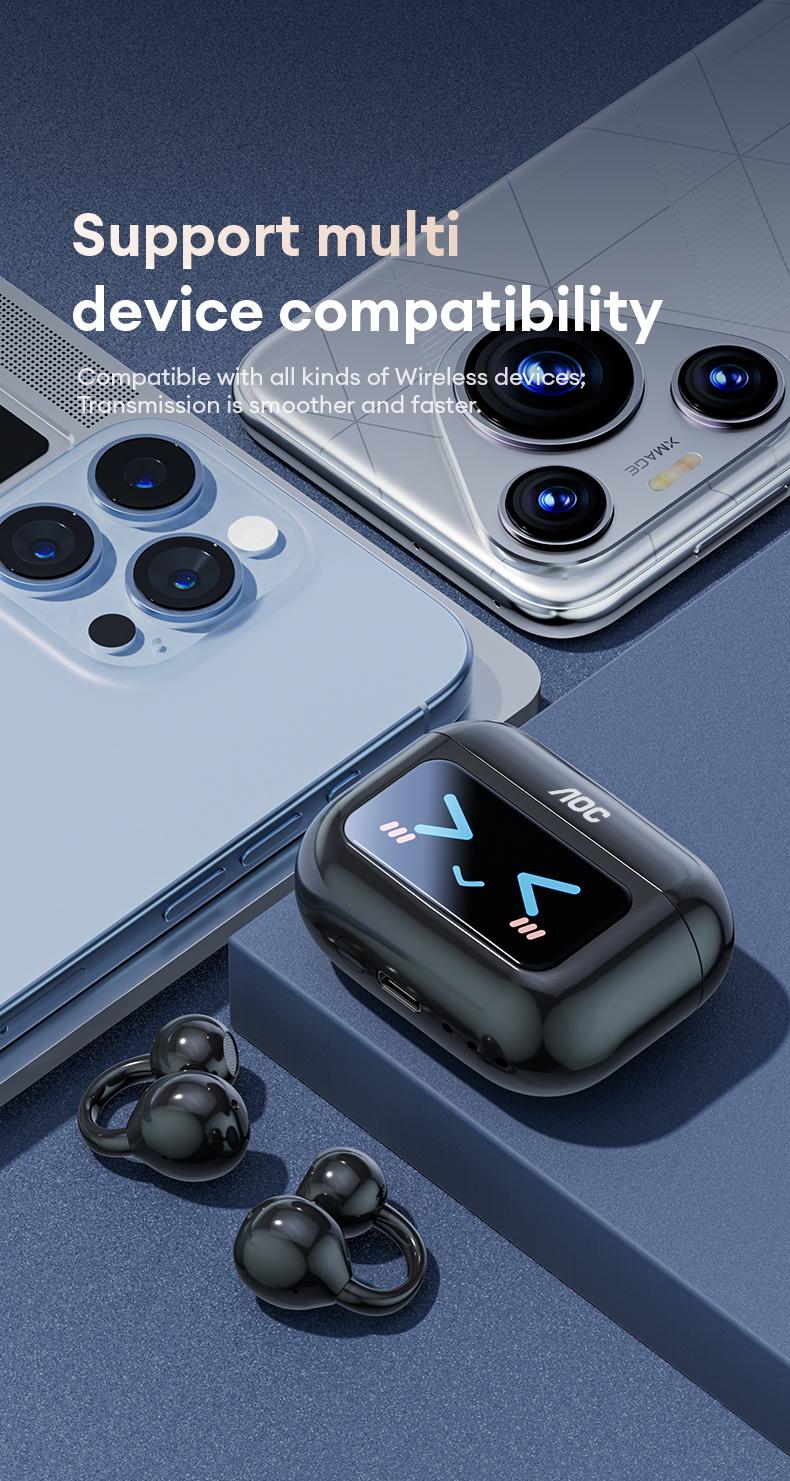 AOC ACD3521 Clip-On Smart Wireless Headset - Sport Earphones, BT6.0 Touchscreen Earbuds, Waterproof Sweatproof Wearable Tech, Adjustable Hands-Free for Music, Calls, Android & iOS Compatibility