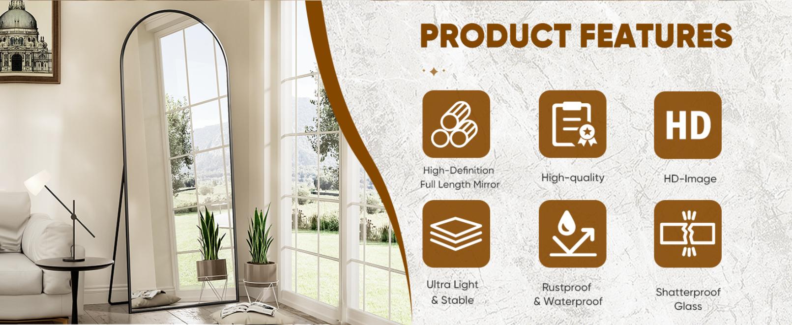 full  length mirror for christmas gift, 58*18-41*81in Multiple Sizes Arched Floor Standing Large Mirror Full Body Mirror with Stand for Bedroom, Hanging Mounted Mirror for Living Room