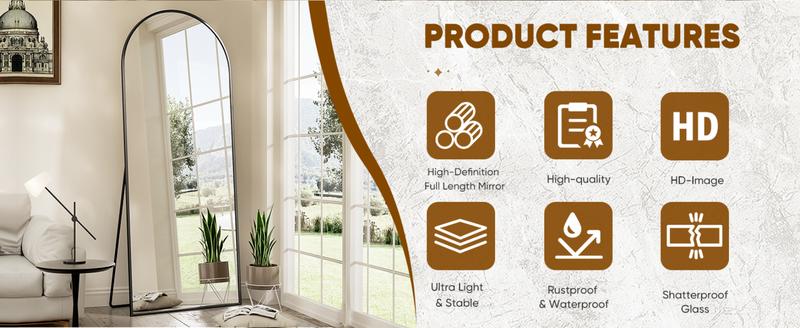 full  length mirror for christmas gift, 58*18-41*81in Multiple Sizes Arched Floor Standing Large Mirror Full Body Mirror with Stand for Bedroom, Hanging Mounted Mirror for Living Room