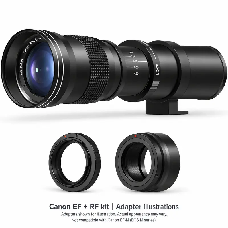 Eonix 420-800mm Manual Telephoto Lens for Canon EF/RF with 2 Mount Adapters Camera Lenses