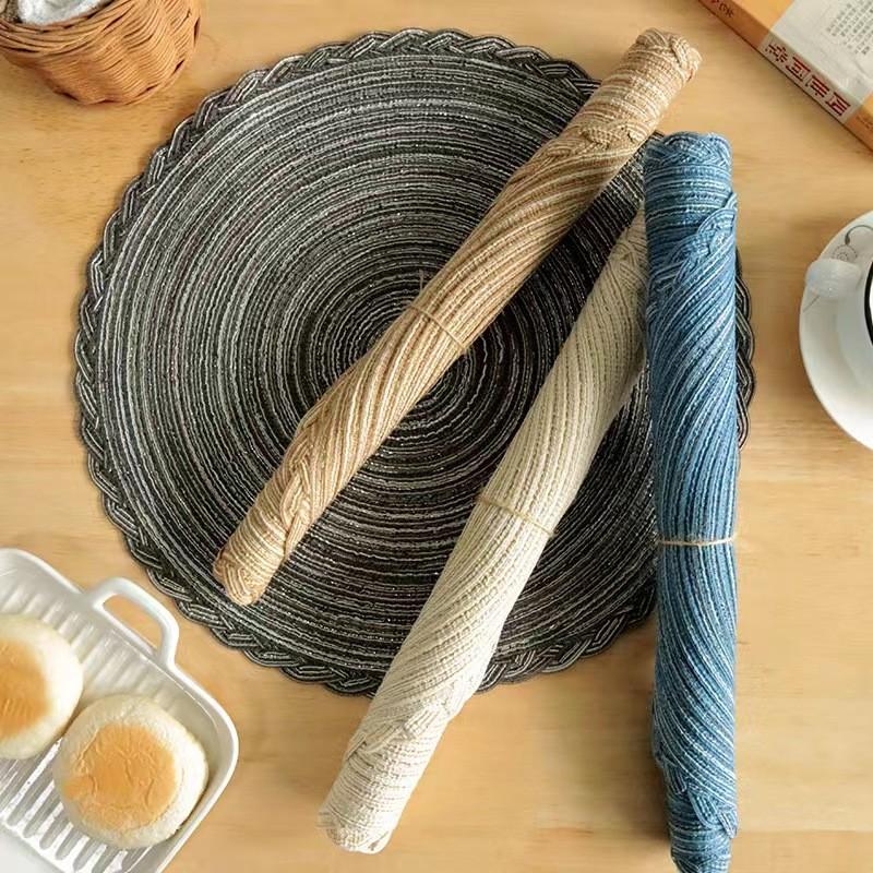 15 inch/38cm Round Placemats Set of 4 Boho Woven Braided Border Table Mats Washable Heat Resistant Circle Place Mats, Natural Style Woven Cotton Placemats for Dining Table  Party Holiday Banquets