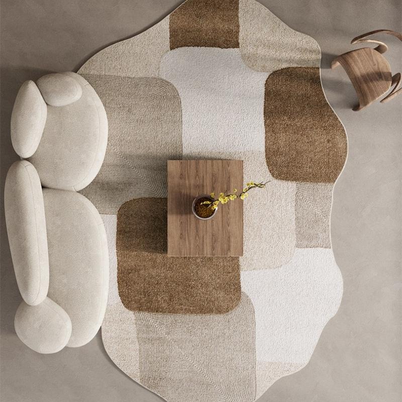 1pc Ins Modern Bedroom Plush Rug Geometric Abstract Line Living Room Decoration Carpet Earth Color Texture Washable Rug Nordic Fluffy Soft Balcony Non-slip Mat, Machine Washable Rugs, Decorative Area Rug, Home Decor Rug, Geometric Pattern Rug
