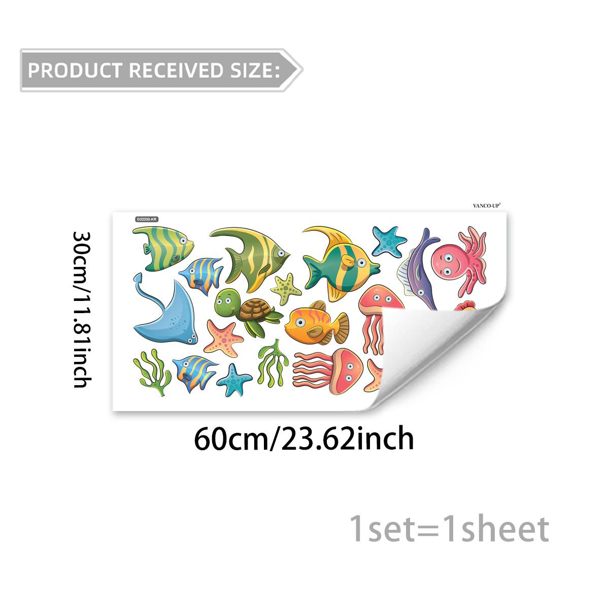 2D Flat 30×60cm Cartoon Colorful Sea Creatures Static Window Clings for Kids Bedroom Glass Decor