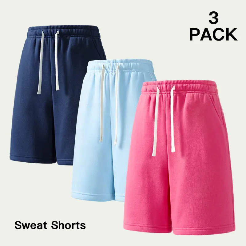 Men's 3 Pack Fleece Sweat Shorts, Multiple Color Bundle Options, Comfortable Drawstring Elastic Waist Lounge Shorts with Pockets for Gym, Weekend Travel, Training and Daily Wear