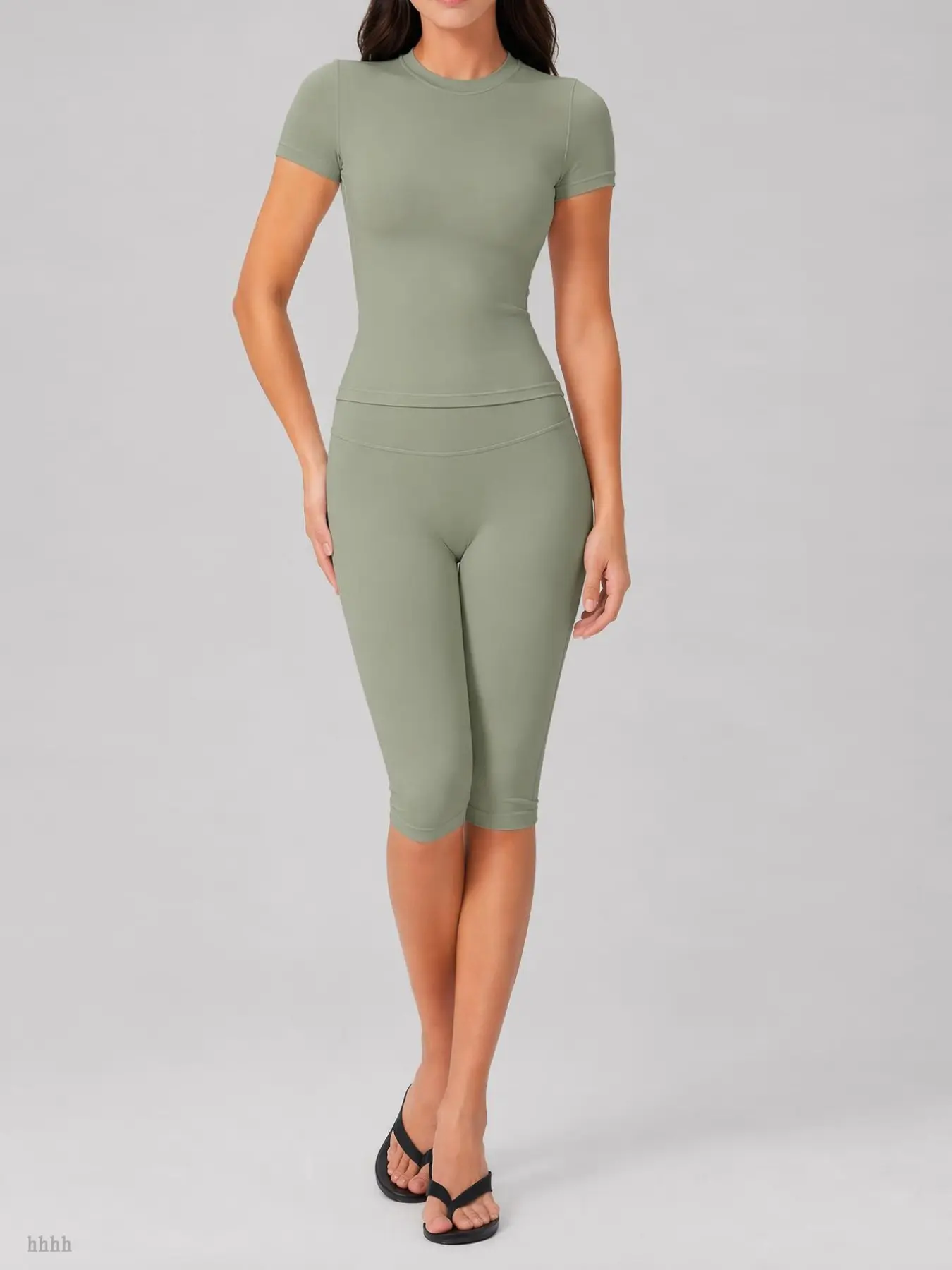 Two-Piece Slimming Home Set, High-Elastic Soft Short Sleeve Top and Seven-Quarter Pants, Usa Tiktok Bestselling Sleepwear, Loungewear, Casual Wear