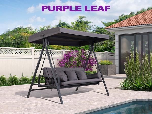 PURPLE LEAF Outdoor Patio Porch Swing Adjustable Backrest, 3-seat Swing Chair with Weather Resistant Steel Frame for Backyard ,Pillows Included PURPLE LEAF Outdoor Patio Porch Swing Adjustable Backrest, 3-seat Swing Chair with Weather Resistant Steel Frame for Backyard ,Pillows Included