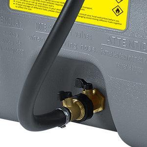 GARVEE15 Gallon Portable Fuel Caddy with 10-ft Hose, Siphon Pump, and 7.5 L/min Manual Nozzle, Available in Gray, Red, and Yellow for Efficient Fuel Transfer and Storage.