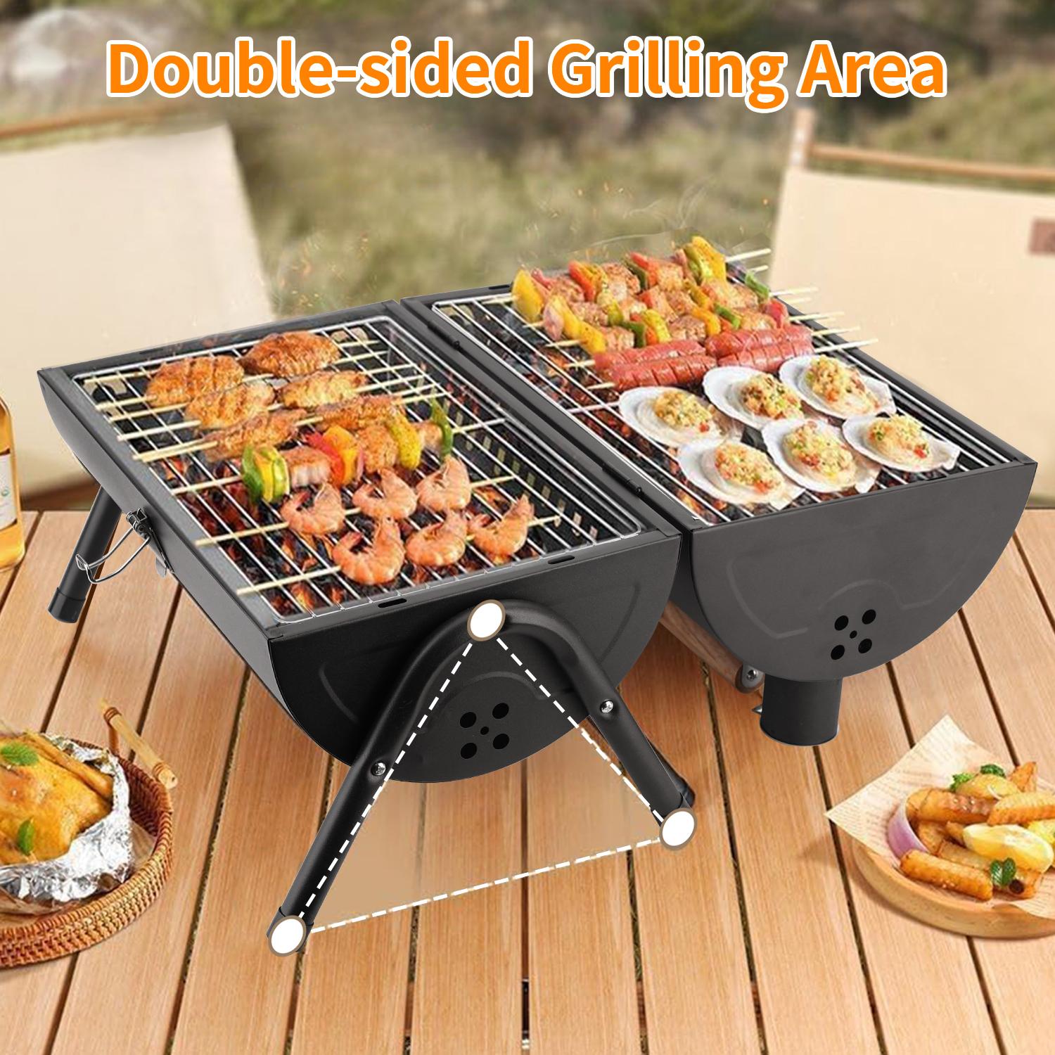 Portable Charcoal Grill, Small Folding Outdoor Grill, Mini Black Barbecue Grill, Compact Tabletop BBQ Grill for Camping Picnic Backyard Patio