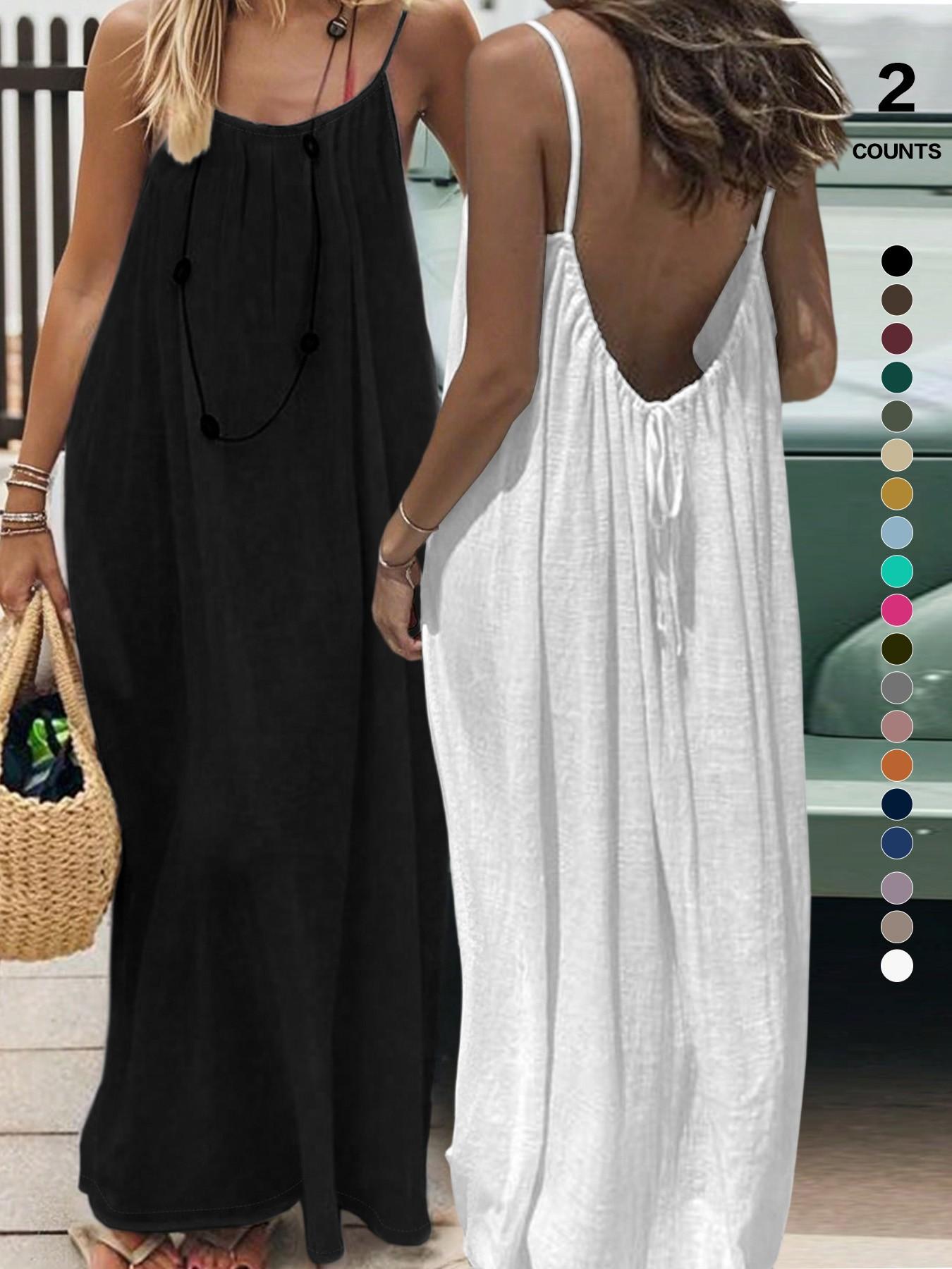 New Women's Backless Strap Sleeveless Dress, Loose Fit Homewear, Sexy Sleepwear, Beach Cover-Up, Multiple Colors & Sizes Available