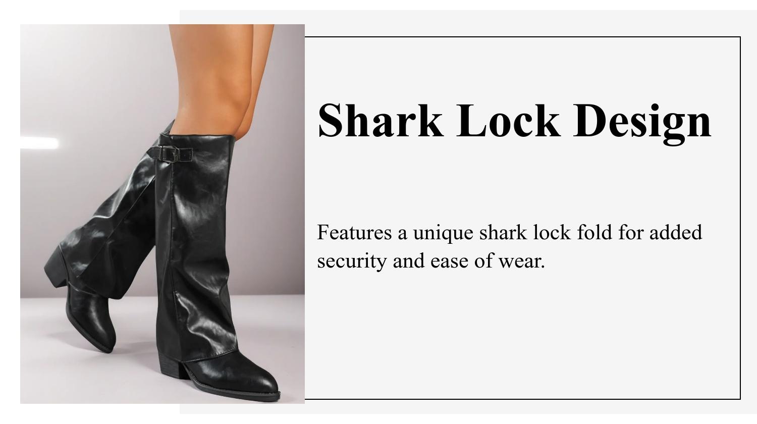 Women's Shark Lock Fold Knee Boots, Wedges High Heels, Zipper Knee-Length, Round-Toe, Designer Luxury, Plus Size, Wide Feet Friendly