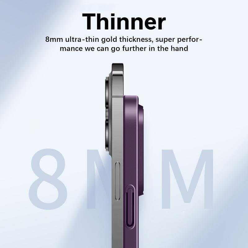 Luxury Slim Matte PC Bracket Case for iPhone 17 Pro Max 16 15 14 13 12 Magsafe Magnetic Ring Stand Case +Lens Protect Compatible with Magsafe, Window Glass Lens Camera Protector Magnetic Cover