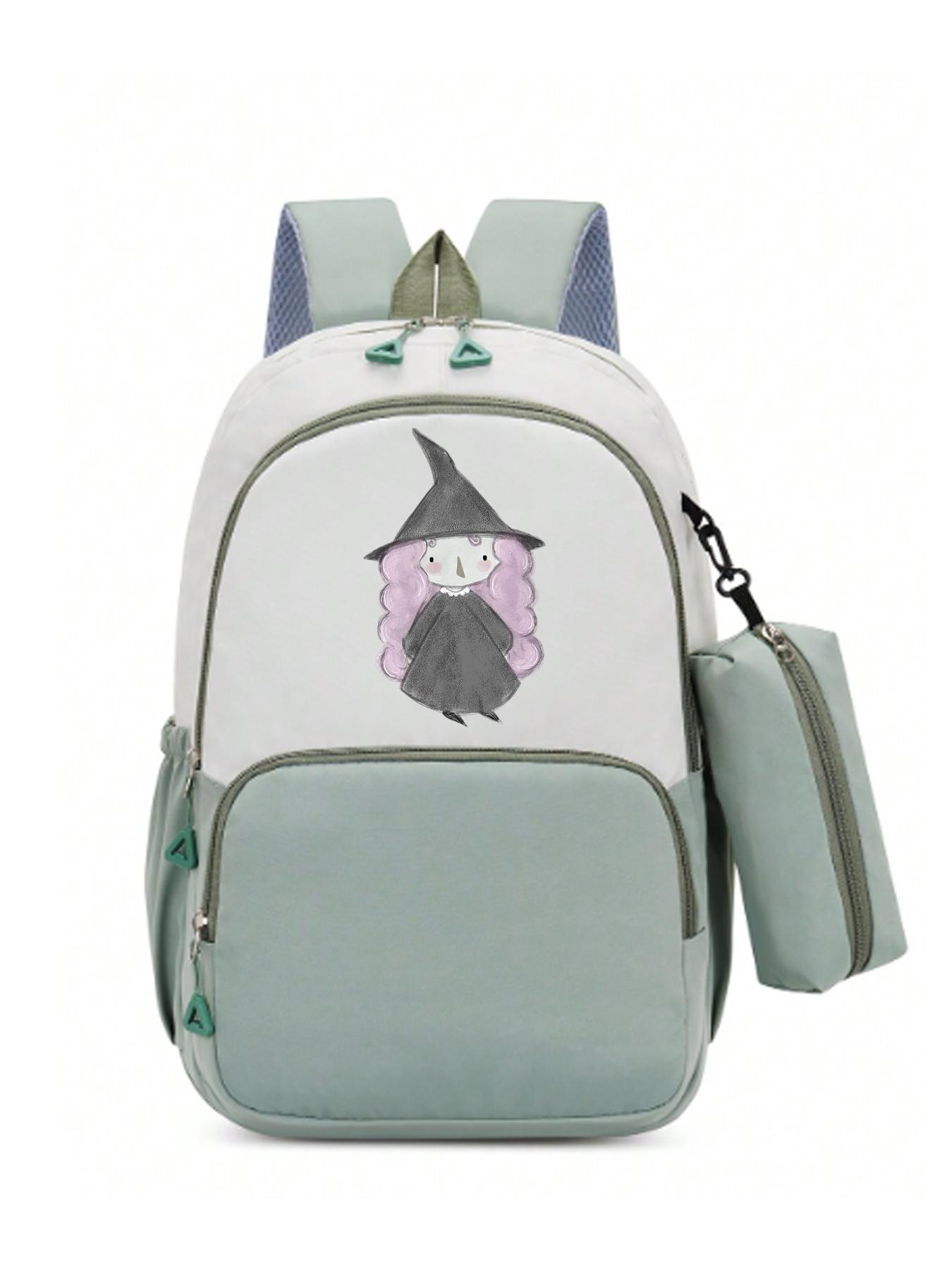 Cute Halloween Witch Backpack, Large Capacity Zipper School Bag, Fashionable Campus Laptop Bag, Travel Backpack, Gift for Girls