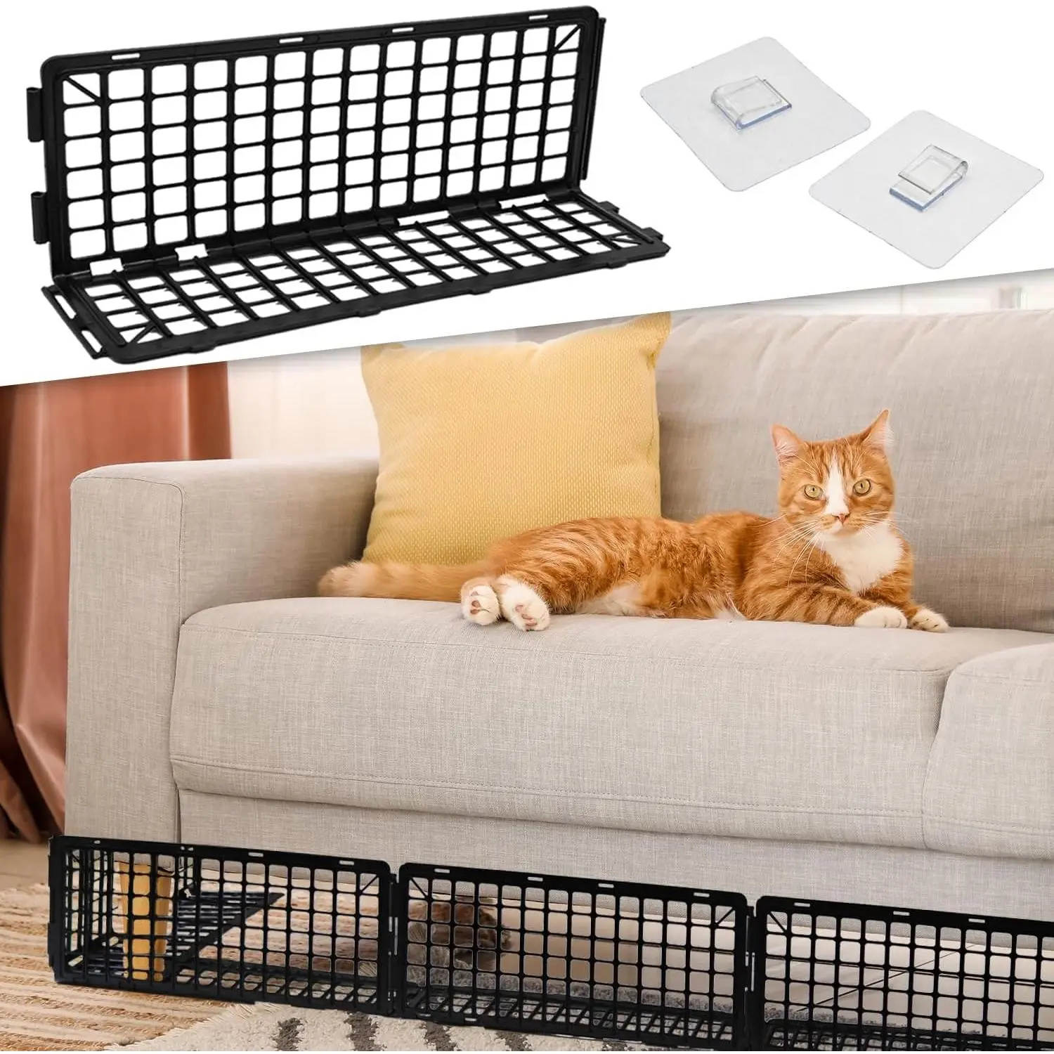 Under Bed Blocker for Pets, Adjustable Under Bed & Couch Blockers, 8 PCS Black Plastic Barriers & Stoppers for Dogs & Cats