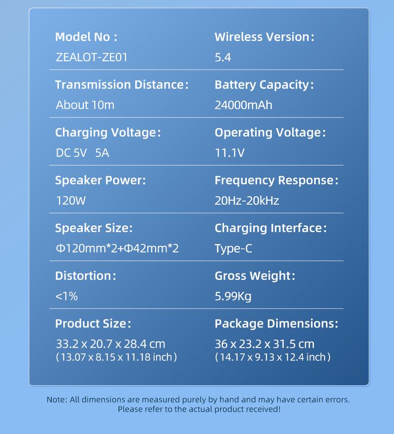 120W【ZEALOT】24000mAh/LIMITED/OFFERS Portable Speaker Bluetooth Speaker Party Speaker Waterproof IPX6 RGB Lights Power Bank TWS supports TWS pairing/USB/TF/AUX/BT smartphones. Ideal choice for family/car/Pool Party/BBQ/camping/gift giving