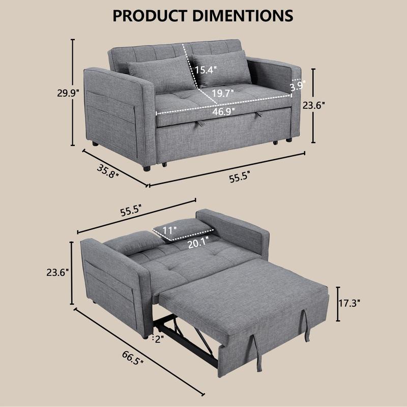 [JumpstartSale]EBELLO Velvet Convertible Pull Out Sofa Bed, 3-in-1 Loveseat Sleeper with Adjustable Backrest, Modern Futon Couch with 2 Pockets, Small Love Seat Sofas for Living Room, Bedroom, Apartment, Off White