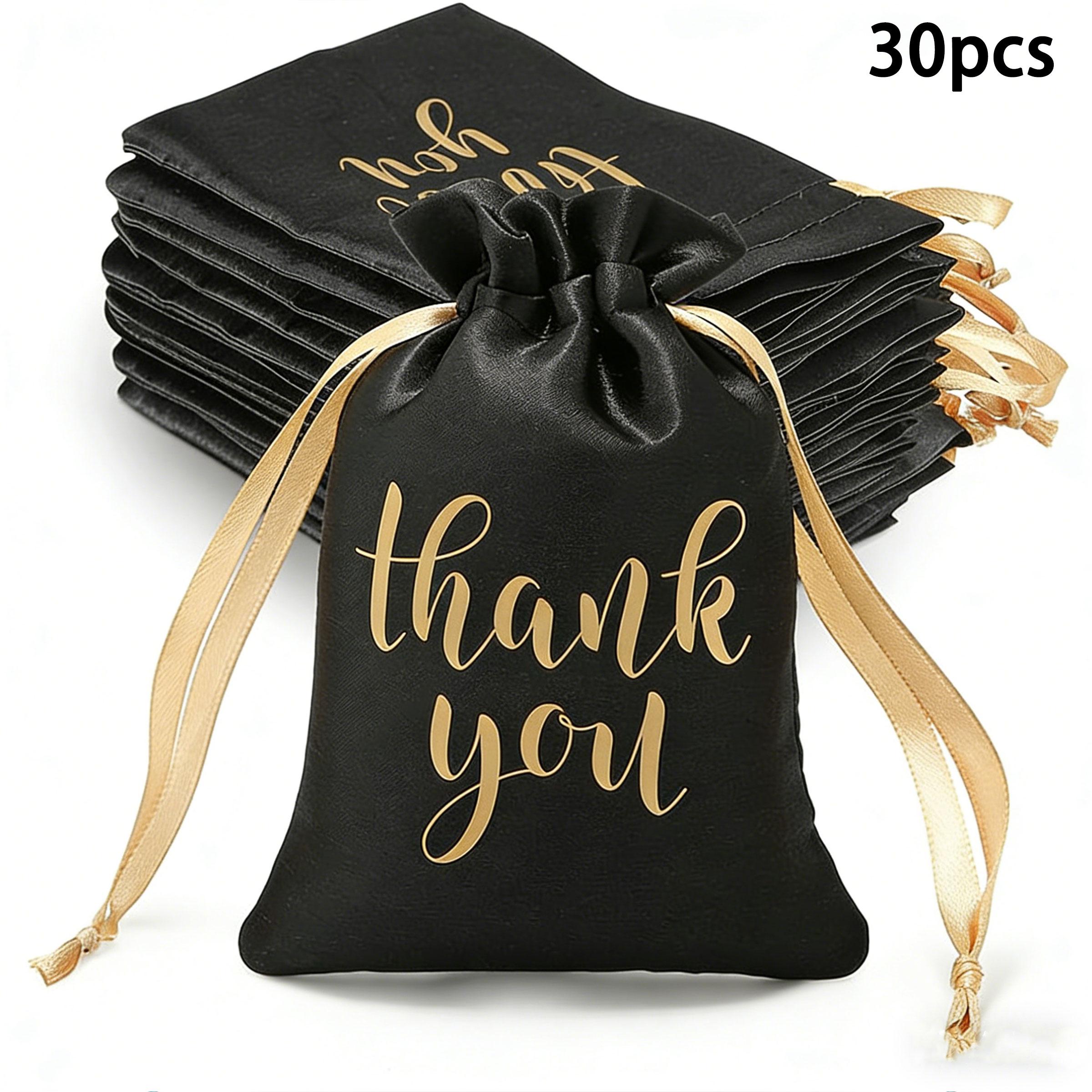 10/30 Pcs Thank You Satin Gift Bags with Drawstring Jewelry Candy Pouches for Wedding Bridal Baby Shower Employee Appreciation Birthday Party Thank You Bags Gift Wrap(Black, Gold,4 x 6 Inch)