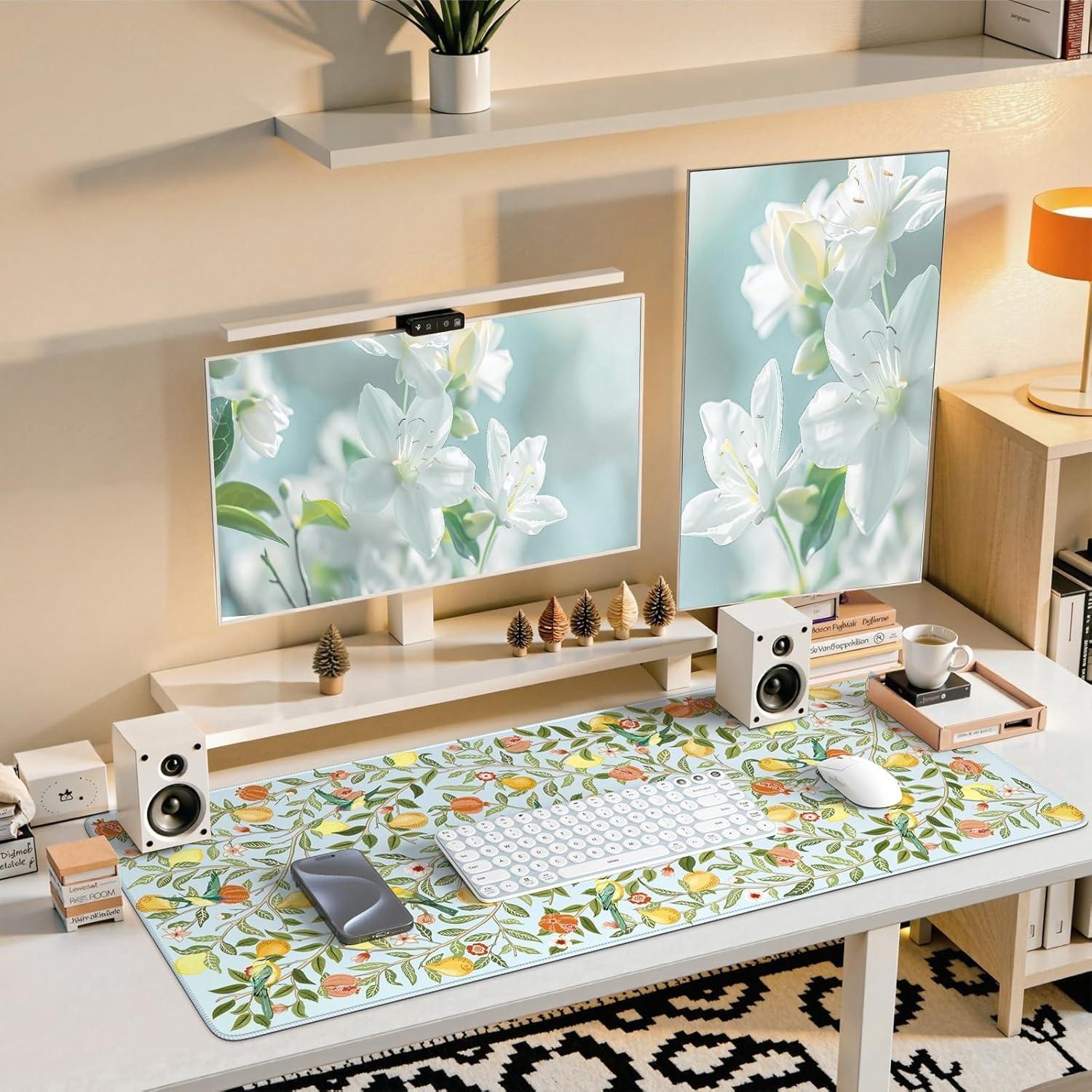A 190 floral and fruit patterned mouse pad that adds comfort and style to your workspace, with a filling design for better support, the perfect gift for nature lovers and students