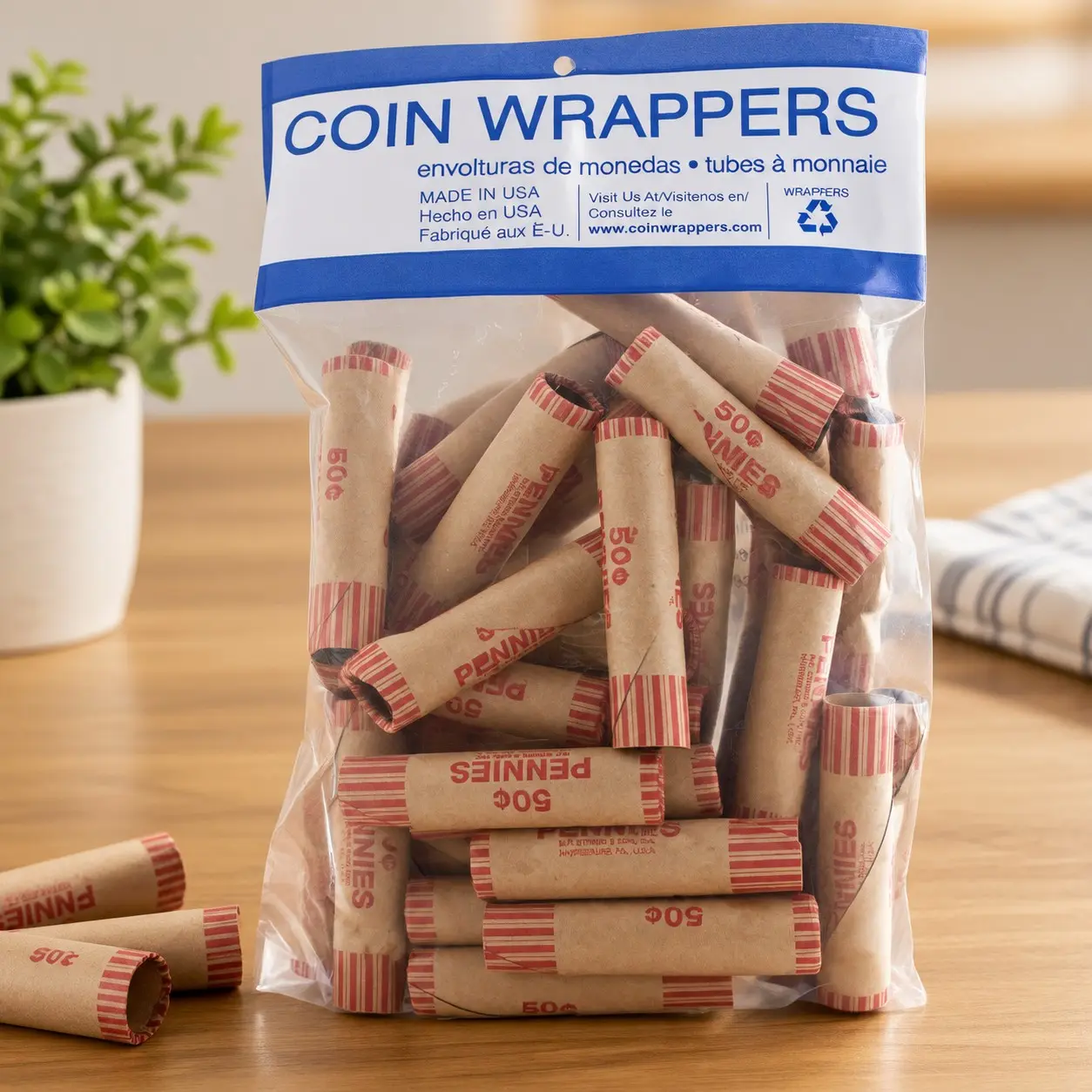 36 Preformed Paper Penny Coin Wrappers for Sorting, Rolling, and Depositing Coins, Each Rolls 50 Pennies, Pack of 36
