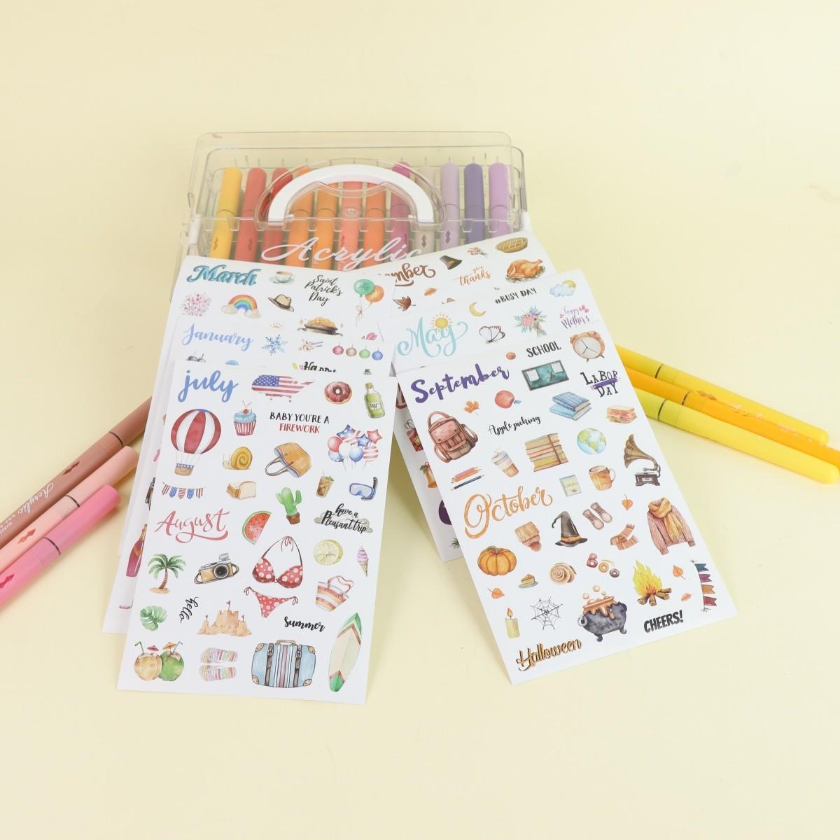 Cute Sticker Set for Journals, Includes 6 Sheets, Perfect for Scrapbooking, DIY Crafts, Art Decoration, Ideal for Personalization