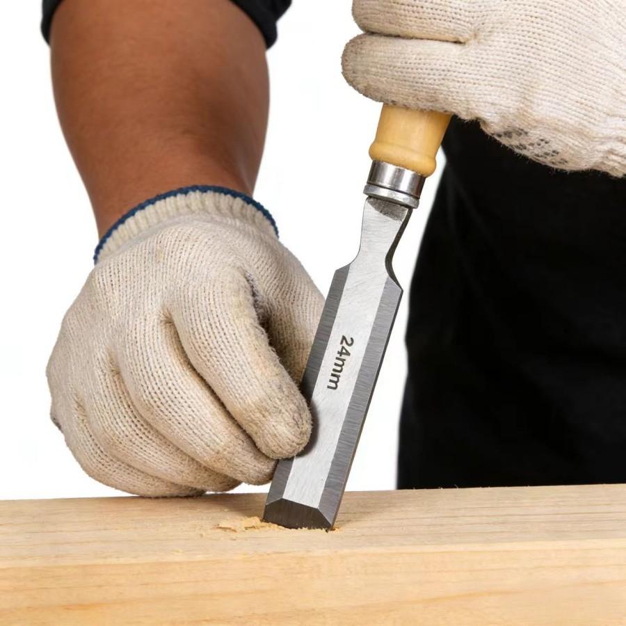 4-Piece Wood Chisel Set, High Carbon Steel with Birch Handle, 6/12/18/24mm, Ideal for Carving and Cutting, DIY and Professional Use